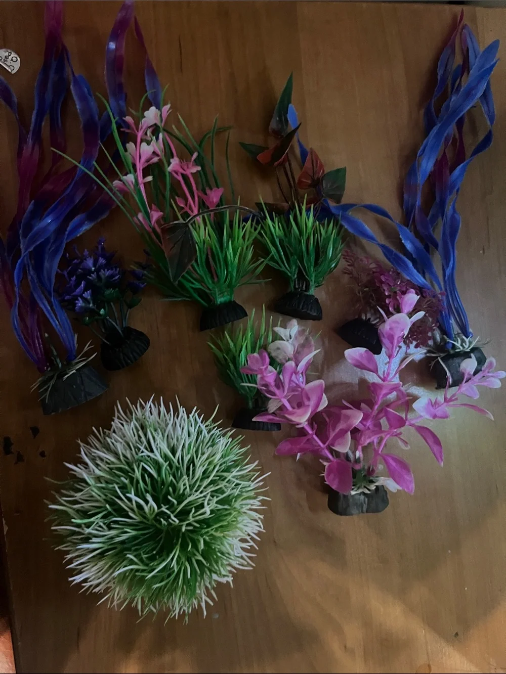 Assorted Pink, Green, and Blue Artificial Aquarium Plant Set